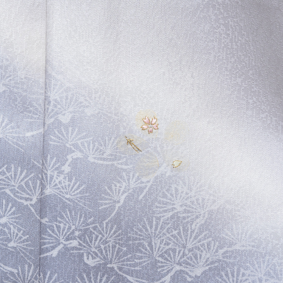 付下げ 袷 身丈160cm 裄丈63cm 正絹 Aランク インフォーマル 広衿 Lサイズ 蘇州刺繍 桜 グレー系 RP 1218-04311