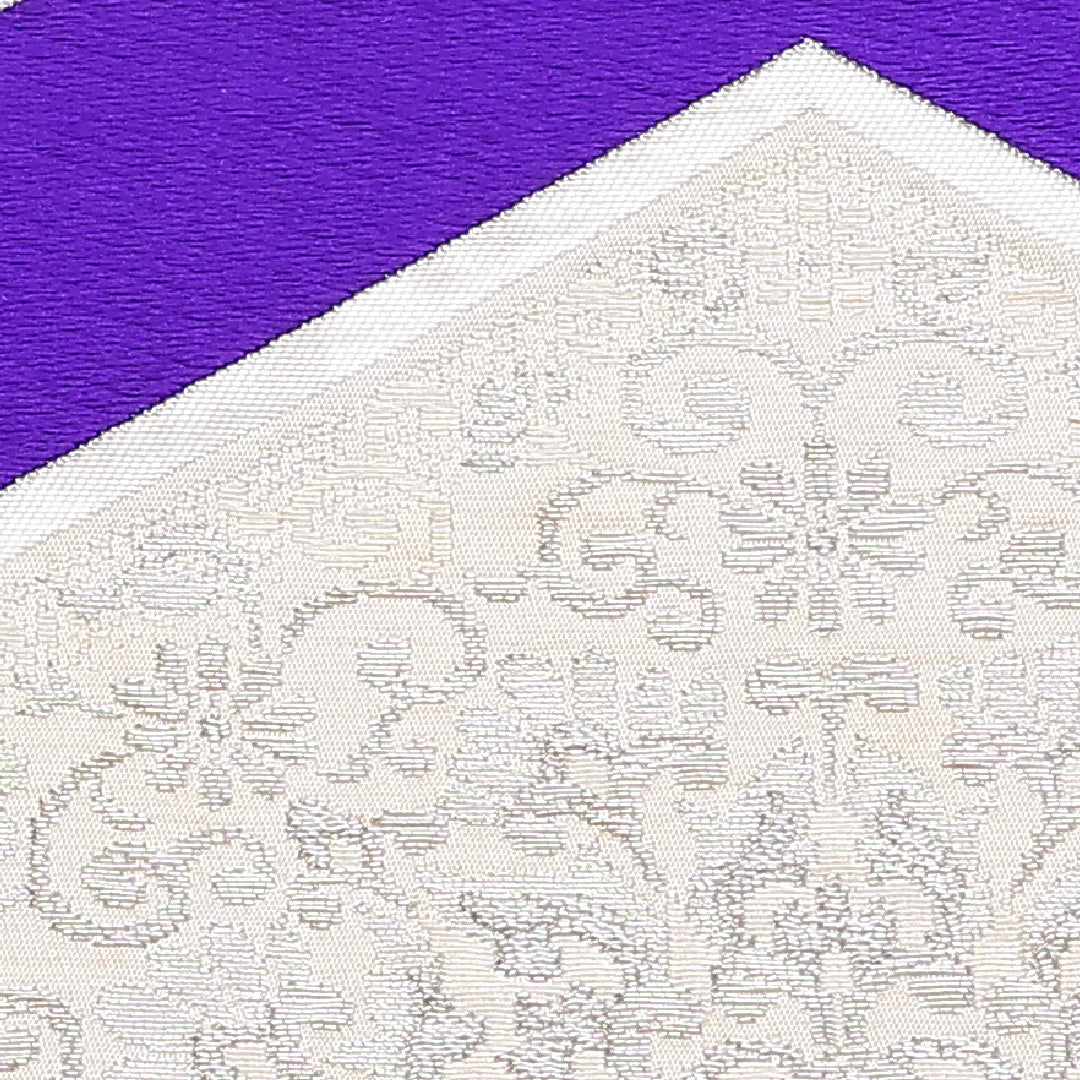 モダン 袋帯 帯丈420cm 六通 宝相華 亀甲 銀系 フォーマル 白系 正絹 Cランク 1223-00871