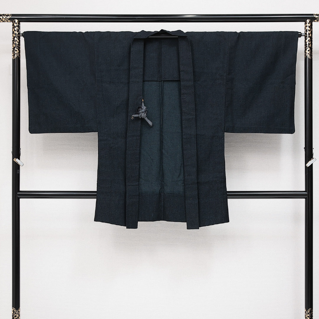 アンサンブル 洗える着物 ウールの男着物 単衣 身丈141cm 裄丈66cm ウール Sランク カジュアル 棒衿 Mサイズ 紐あり 無地 紺系 RP 1224-14427