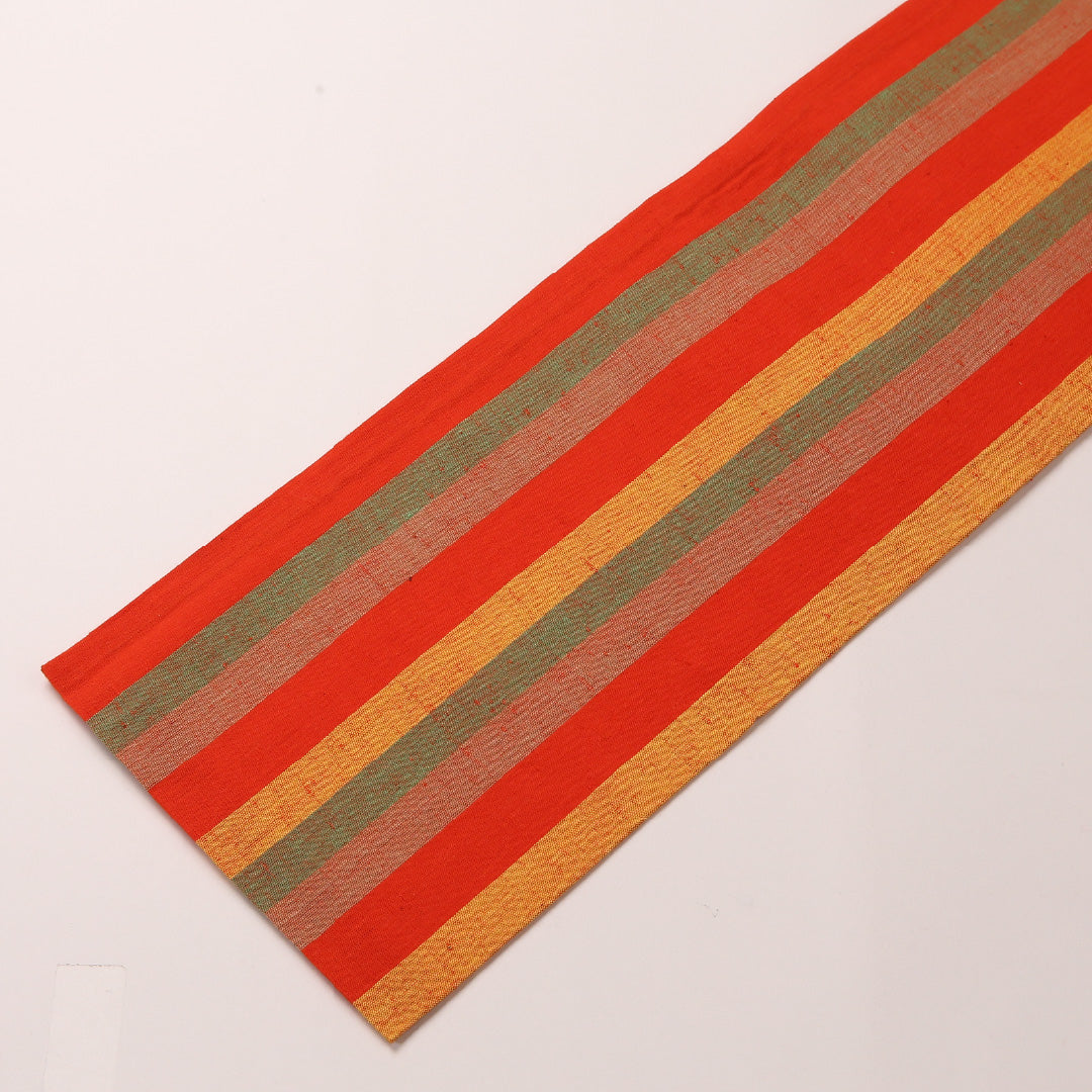 未使用品 半幅帯 帯丈330cm 木綿 全通 小袋帯 カジュアル 縞 朱系 1247-00678