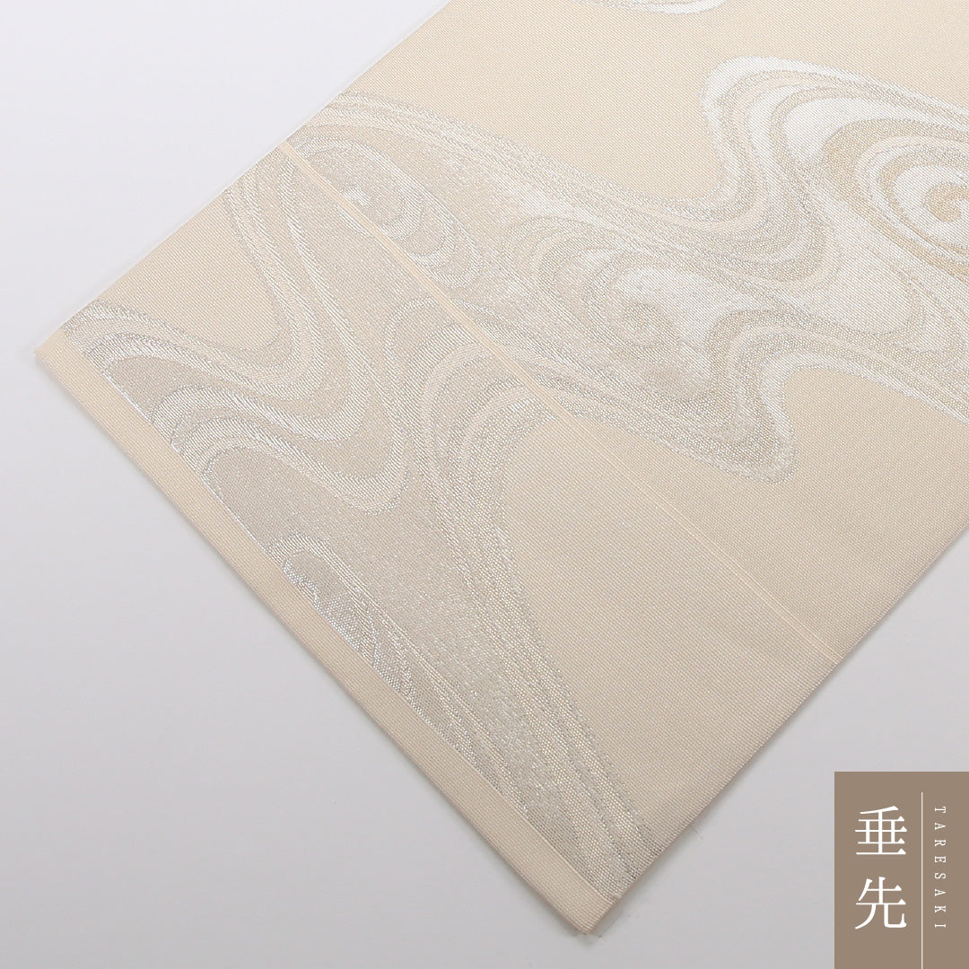 夏物 袋帯 帯丈426cm 正絹 六通 セミフォーマル 綴れ織 流水 クリーム系 1243-02483