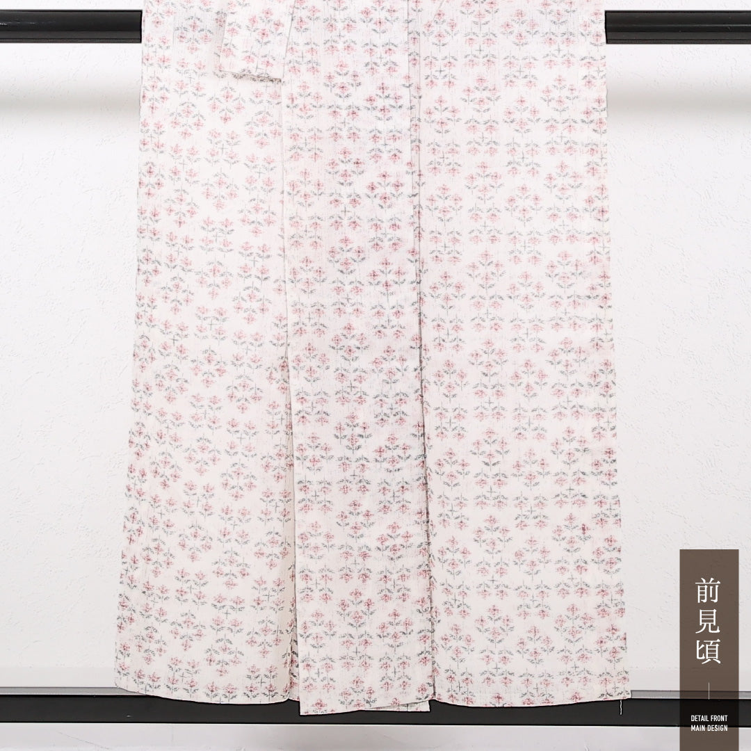 夏物 洗える着物 麻の紬 身丈151cm 裄丈63cm 麻 Cランク カジュアル バチ衿 XSサイズ 花柄 白系 RP 1223-17382