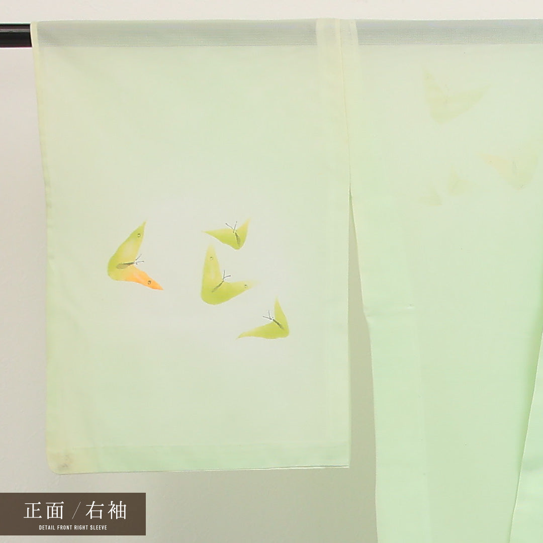 夏物 付下げ 絽 身丈158cm 裄丈65cm 正絹 Aランク インフォーマル 広衿 Mサイズ 蝶 緑系 LP 1218-17303