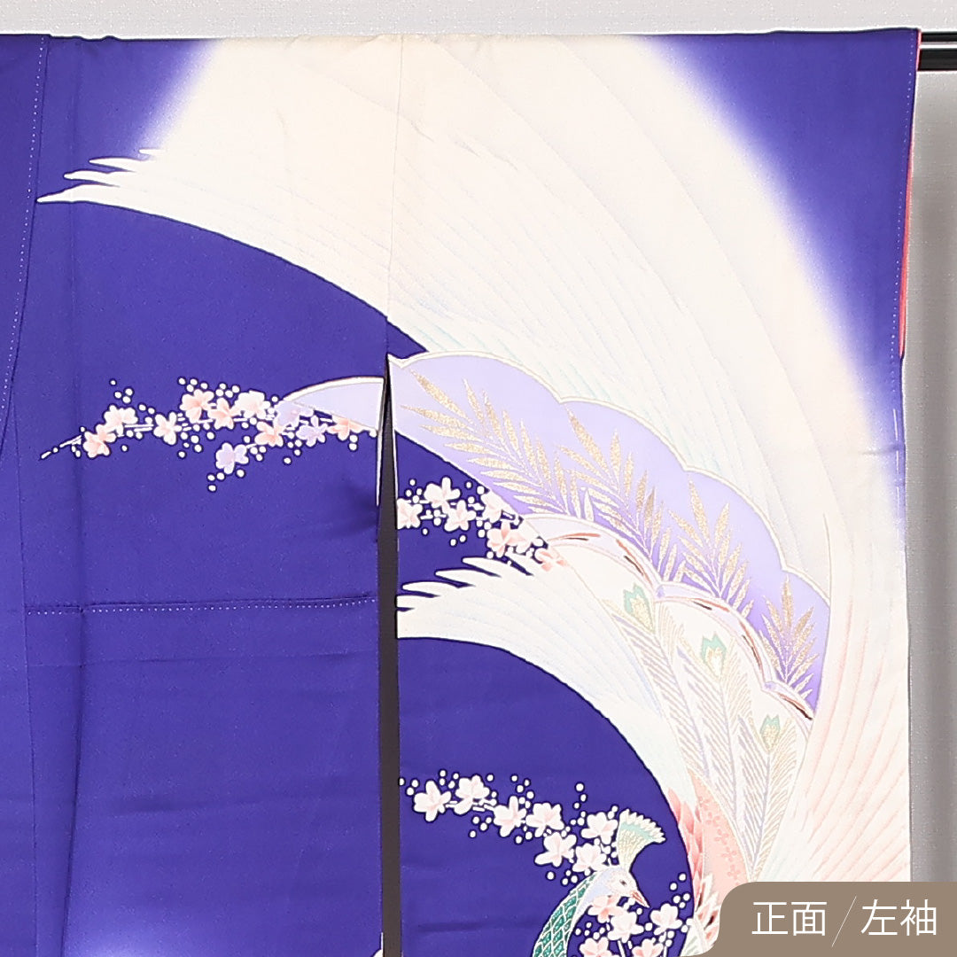 振袖 袷 身丈166cm 裄丈65cm 正絹 Bランク フォーマル 広衿 XLサイズ 鳳凰 青系 RP 1215-06801