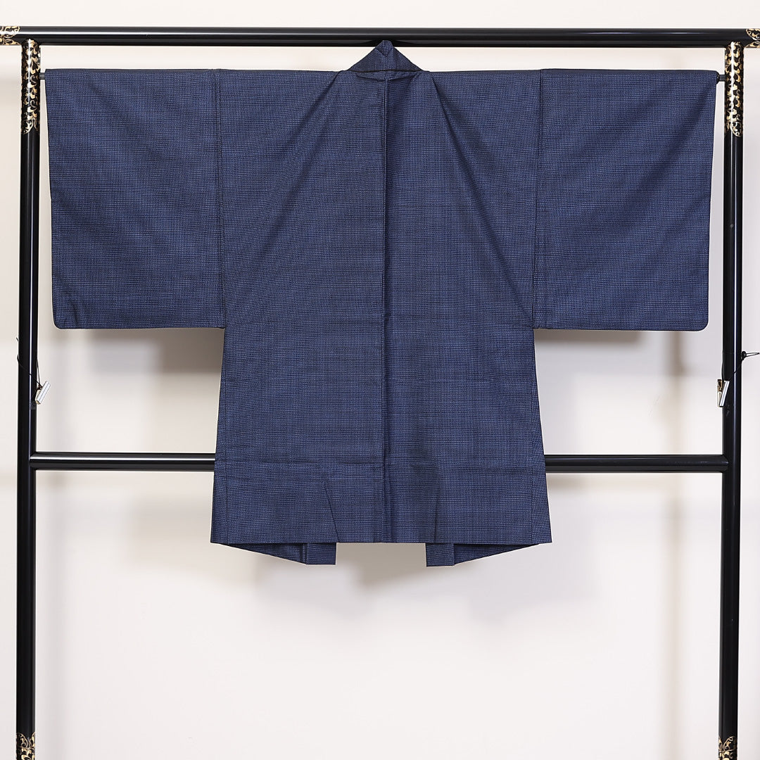 アンサンブル 男着物 (大島紬) 袷 身丈144cm 裄丈68cm 正絹 Aランク インフォーマル 棒衿 Mサイズ 亀甲 紺系 RP 1224-06230