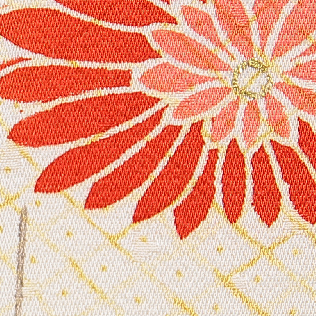 小紋 袷 身丈156cm 裄丈62cm 正絹 Aランク インフォーマル 広衿 Mサイズ 菊 クリーム系 HP 1221-15626