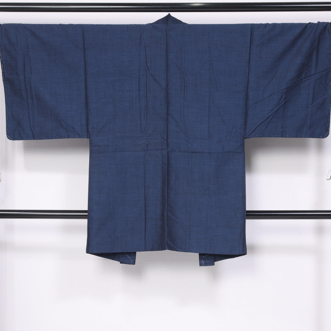 アンサンブル 男着物 袷 身丈142cm 裄丈68cm 正絹 Aランク カジュアル バチ衿 Mサイズ 風景柄 紺系 RP 1224-06287