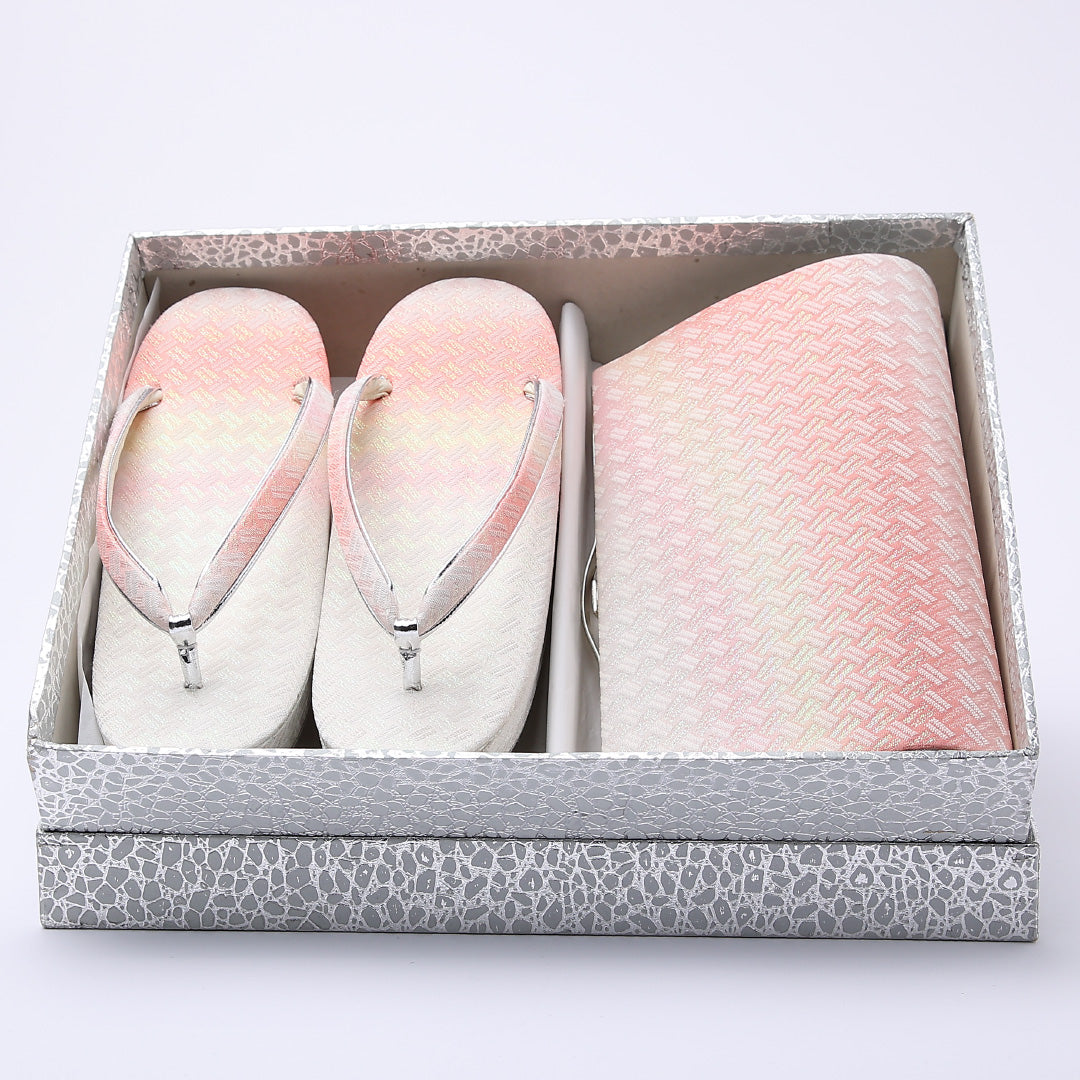 草履・バッグセット Aランク 礼装用 正絹 錦織 外箱付き FREE ピンク系 銀系 A-31 1241-00449