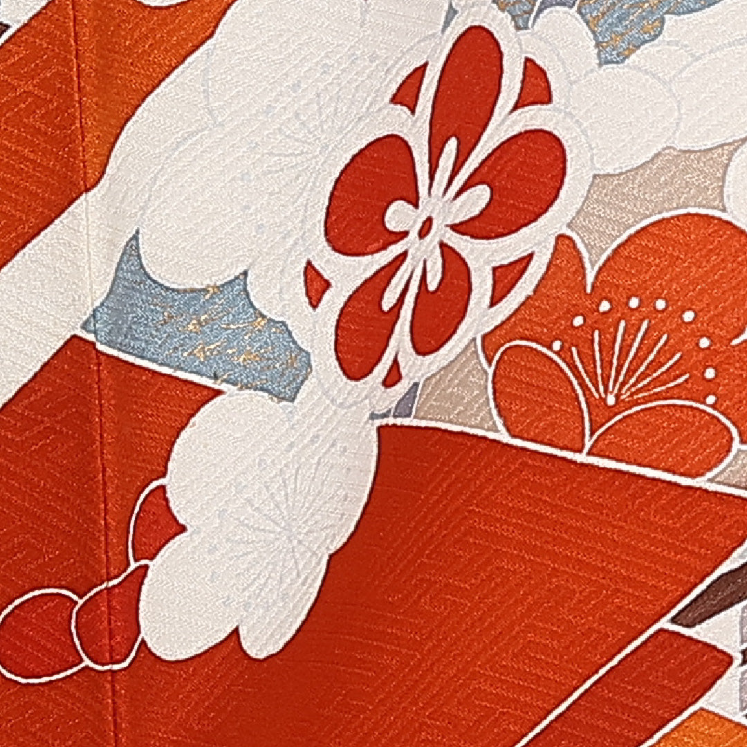 振袖 身丈162cm 裄丈66cm 袷 正絹 Bランク 広衿 梅 吉祥文様 1213-F0298
