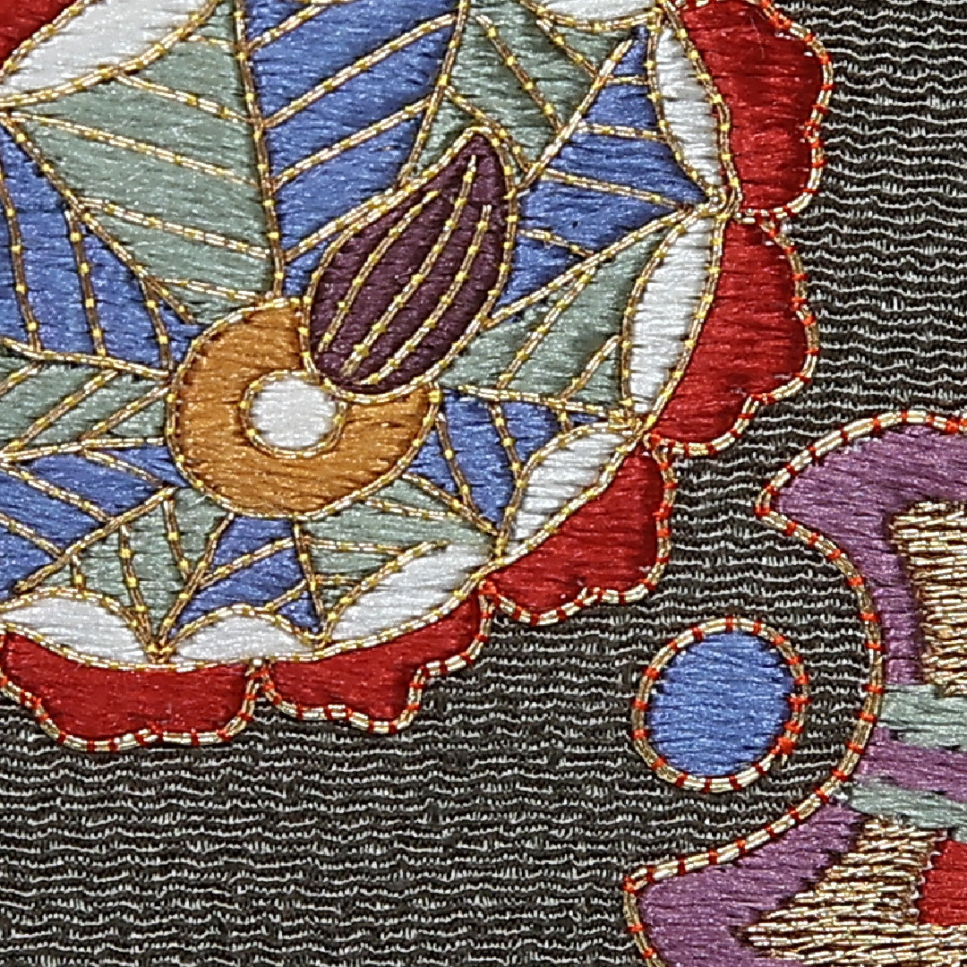 小紋 身丈150cm 裄丈63cm Aランク S 正絹 単衣 広衿 織り出し 金駒刺繍 宝尽くし カジュアル 緑系 1215-12307