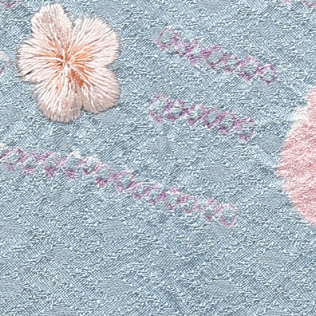 小紋 袷 身丈146cm 裄丈62cm 正絹 Bランク インフォーマル 広衿 XSサイズ 刺繍 流水 桜 桜 水色系 RP 1221-13115