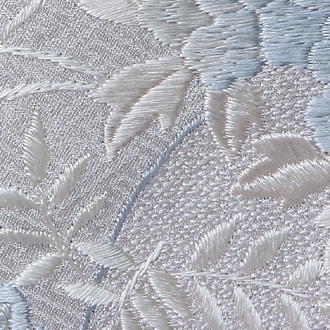 訪問着 身丈159cm 裄丈63cm Bランク M 正絹 単衣 広衿 一つ紋 梅鉢 蘇州刺繍 扇 菊 牡丹 部分絞り フォーマル グレー系 1212-12236