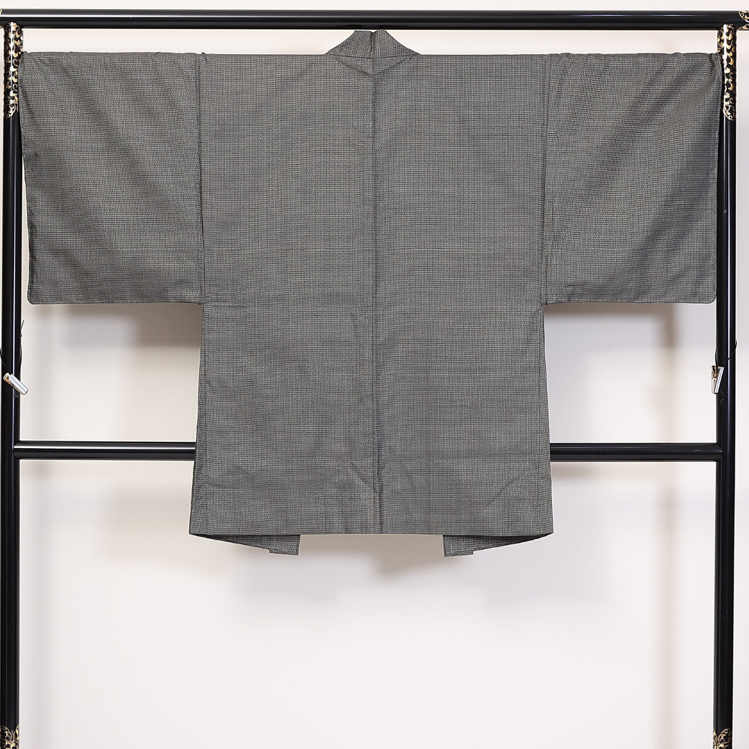 アンサンブル 男着物 (大島紬) 袷 身丈145cm 裄丈69cm 正絹 Sランク インフォーマル 棒衿 Lサイズ 亀甲 グレー系 RP 1224-06243