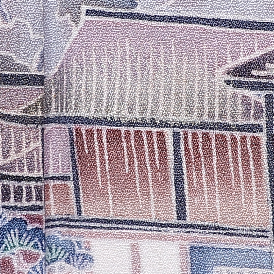 訪問着 袷 身丈156cm 裄64.52cm 正絹 風景 寺院 Aランク 1212-00693
