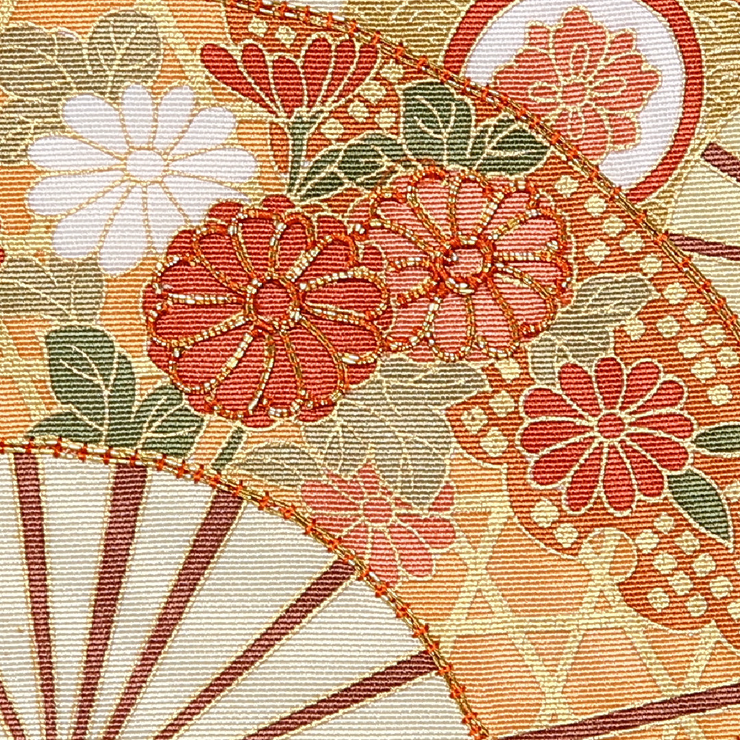 訪問着 身丈167cm 裄丈68.5cm XL 正絹 Sランク 袷 広衿 桜 金駒刺繍 扇 菊 金彩 1212-10866