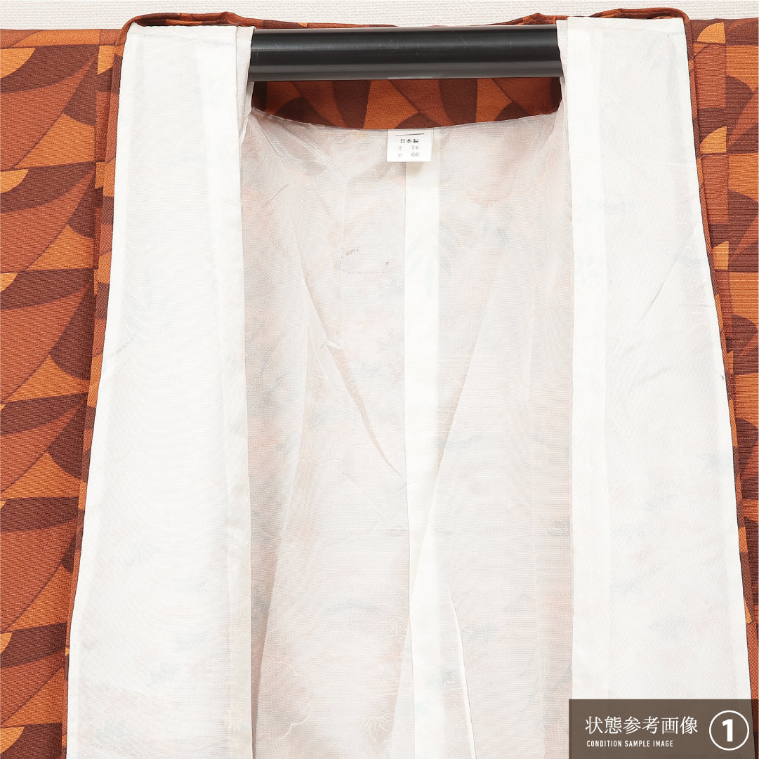 洗える着物 道中着 袷 身丈77cm 裄丈64cm ポリエステル Aランク カジュアル Mサイズ 朱系 GP 1236-17213