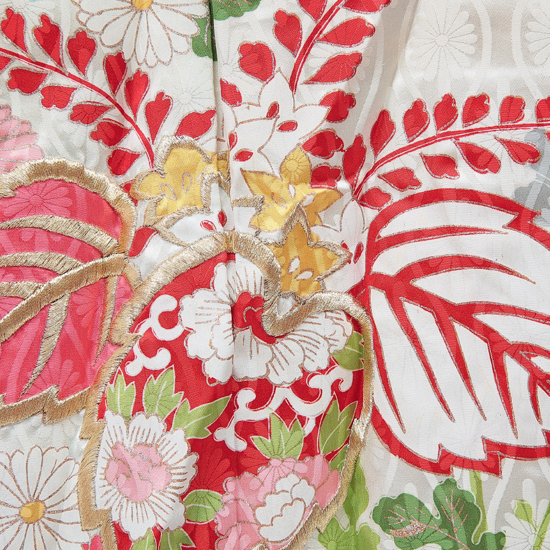 振袖 袷 身丈157cm 裄丈63cm 正絹 Cランク フォーマル 広衿 Mサイズ 刺繍 菊 桐 緑系 LP 1215-07022