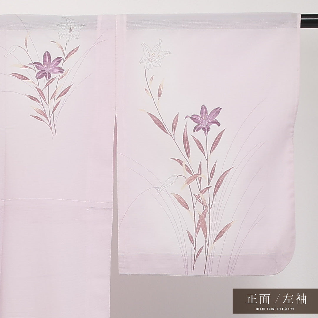 夏物 付下げ 絽 身丈160cm 裄丈64cm 正絹 Cランク インフォーマル 広衿 Lサイズ 金彩 花柄 ピンク系 RP 1218-17315