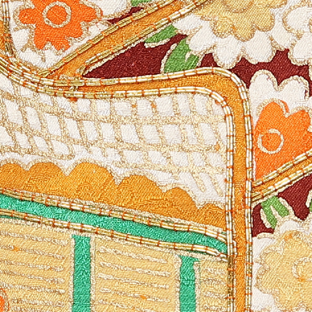 振袖 袷 身丈158cm 裄丈63cm 正絹 Bランク フォーマル 広衿 Mサイズ 刺繍 貝桶 牡丹 松 多色系 RP 1215-06738