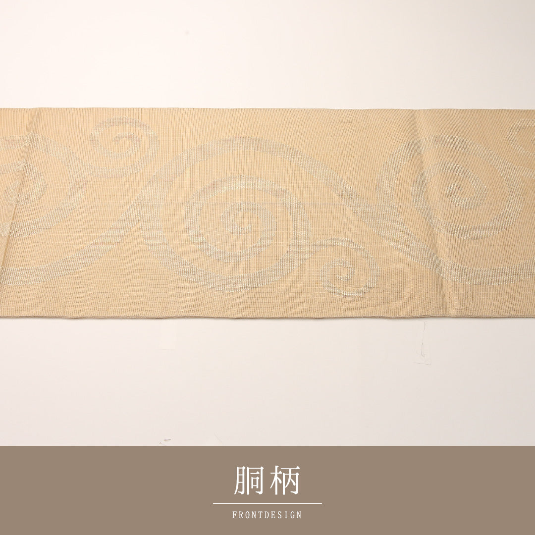 夏物 袋帯 帯丈422cm 正絹 六通 セミフォーマル 唐草 ベージュ系 1243-02435
