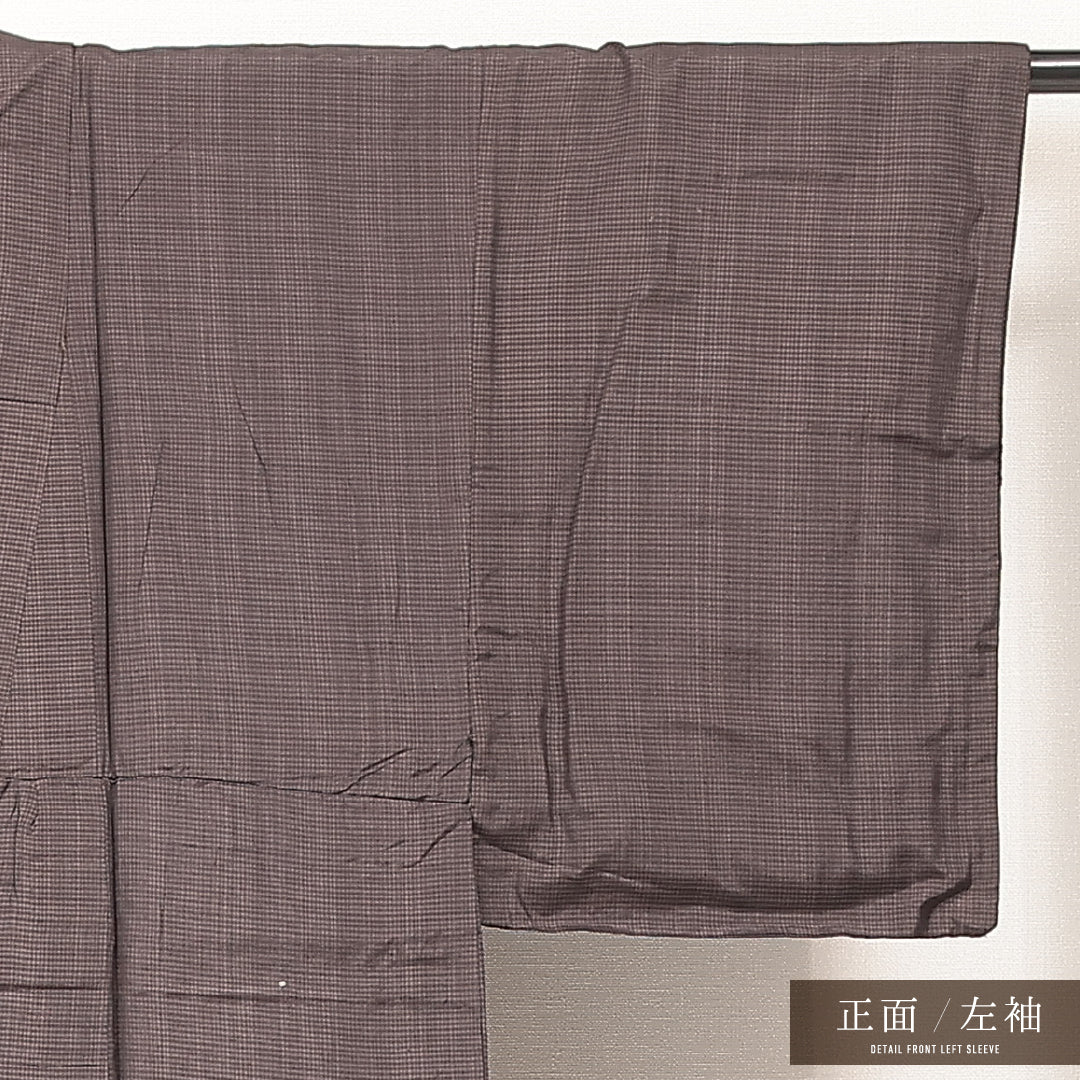 男着物 袷 身丈130cm 裄丈64cm 正絹 Aランク カジュアル 棒衿 XSサイズ 格子絣 茶系 RP 1224-17194