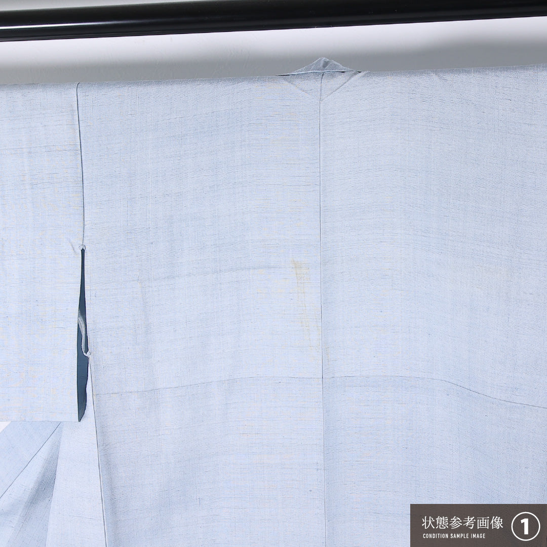 夏物 色無地 (紬) 夏紬 身丈155cm 裄丈63cm 正絹 Bランク インフォーマル バチ衿 Mサイズ 無地 水色系 RP 1219-17351