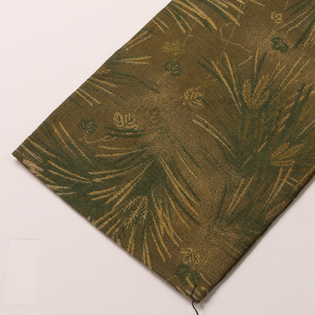 アンティーク 半幅帯 帯丈328cm 正絹 全通 小袋帯 植物柄 緑系 茶系 1247-00679