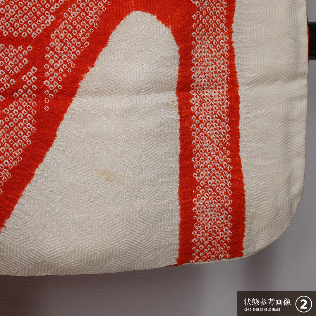 振袖 袷 身丈163cm 裄丈64cm 正絹 Bランク フォーマル 広衿 Lサイズ 絞り 橋 牡丹 朱系 M4 1215-06769