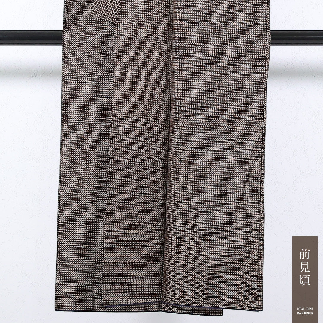アンサンブル 男着物 (紬) 袷 身丈141cm 裄丈63cm 正絹 Sランク インフォーマル 棒衿 XSサイズ 抽象柄 茶系 RP 1224-17361