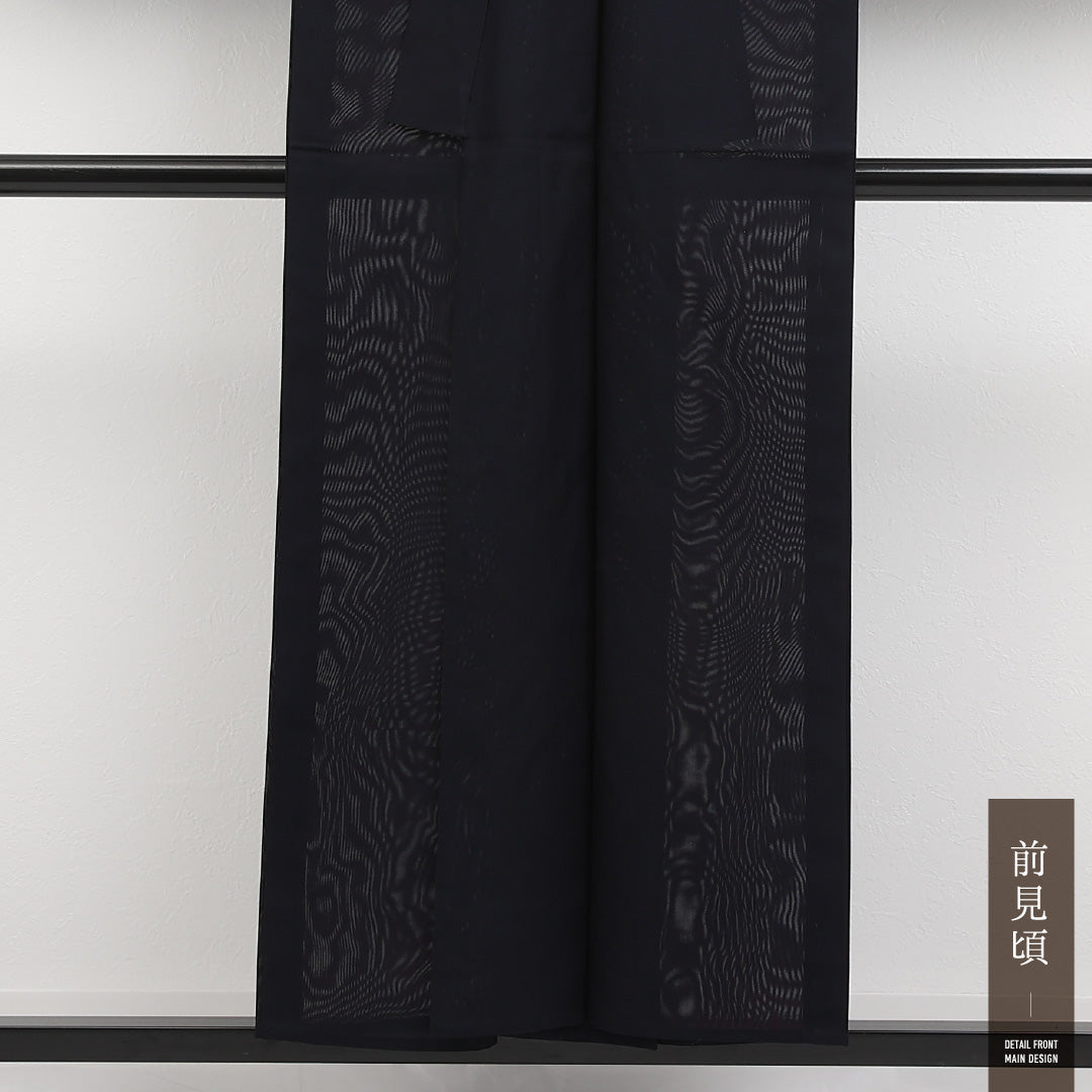 夏物 小紋 二重紗 身丈151cm 裄丈64cm 正絹 Aランク インフォーマル バチ衿 Mサイズ 無地 紺系 RP 1221-17325