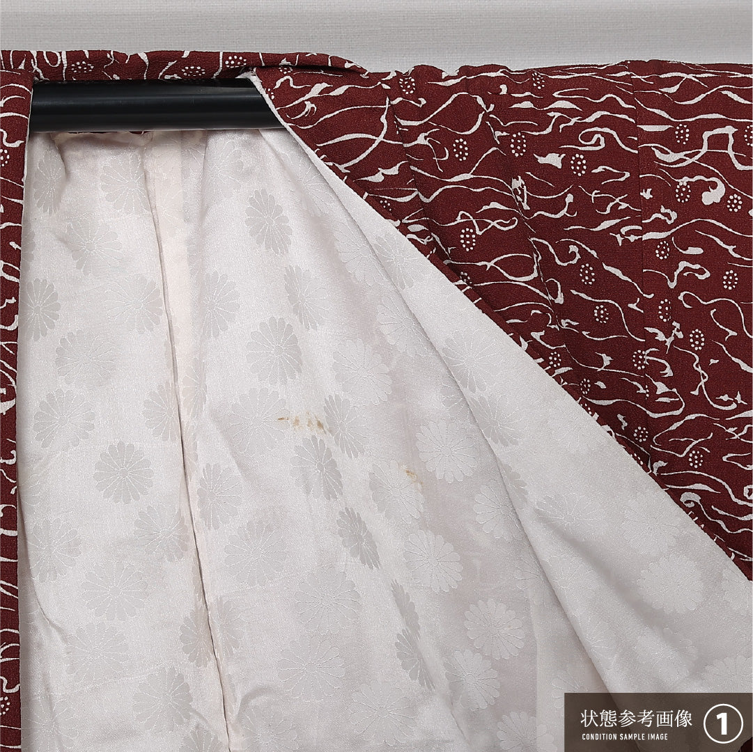 羽織 袷 身丈75cm 裄丈62cm 正絹 Aランク カジュアル Sサイズ 紐あり 創作柄 赤系 HP 1232-12789