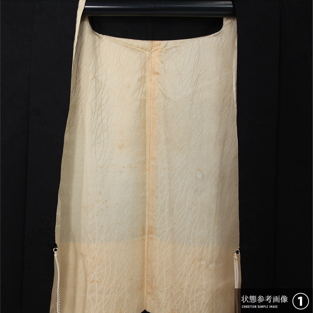 黒羽織 袷 身丈85cm 裄丈66cm 正絹 Bランク 一つ紋 (丸に木瓜) セミフォーマル Mサイズ 紐あり 無地 黒系 HP 1233-12599