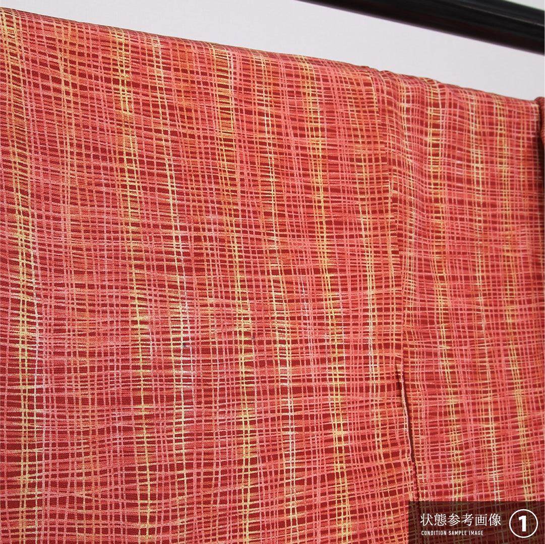 羽織 袷 身丈74cm 裄丈64cm 正絹 Aランク カジュアル Mサイズ 紐あり 創作柄 赤系 RP 1232-12064
