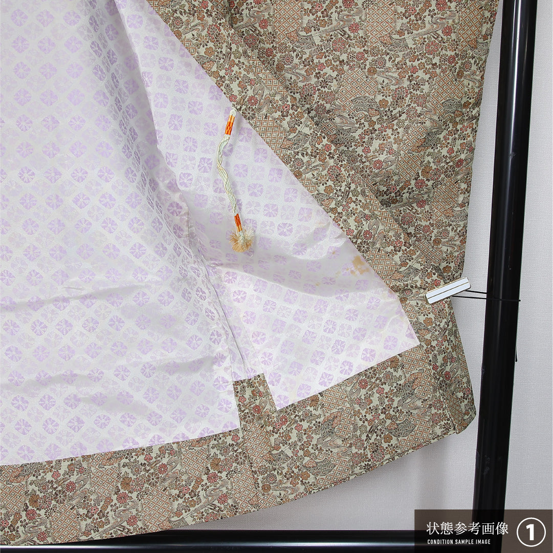 洗える着物 羽織 袷 身丈80cm 裄丈63cm ポリエステル Bランク カジュアル Sサイズ 紐あり 流水 吉祥文様 緑系 HP 1232-12082