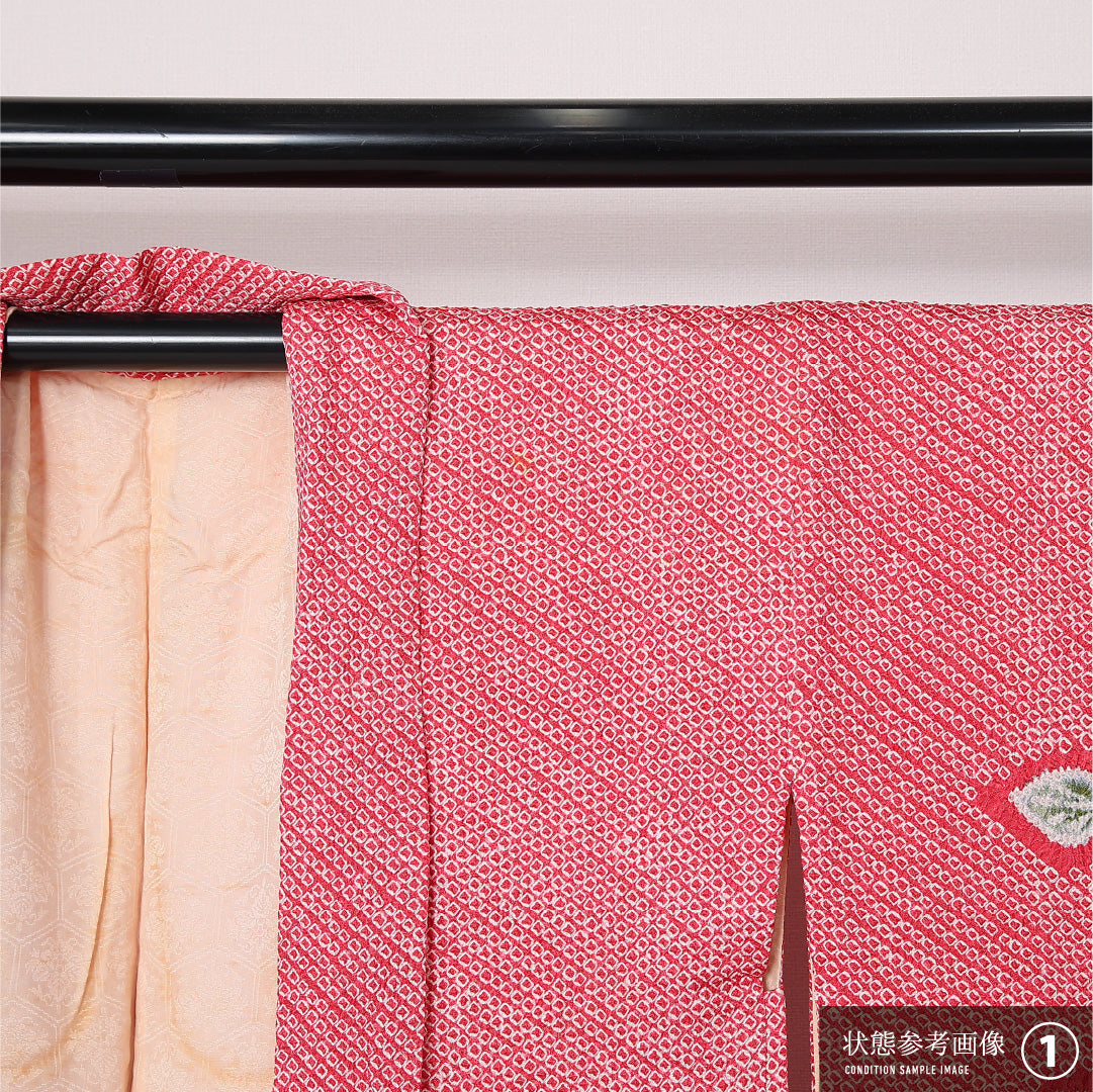 絵羽羽織 袷 身丈79cm 裄丈64cm 正絹 Bランク インフォーマル Mサイズ 紐あり 椿 ピンク系 RP 1234-12827