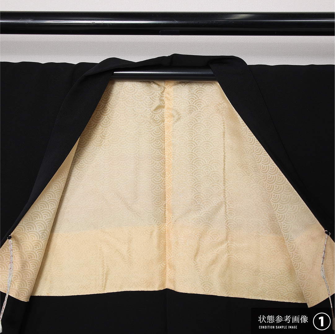 黒羽織 袷 身丈77cm 裄丈64cm 正絹 Aランク インフォーマル Mサイズ 紐あり 花柄 黒系 RP 1233-12758