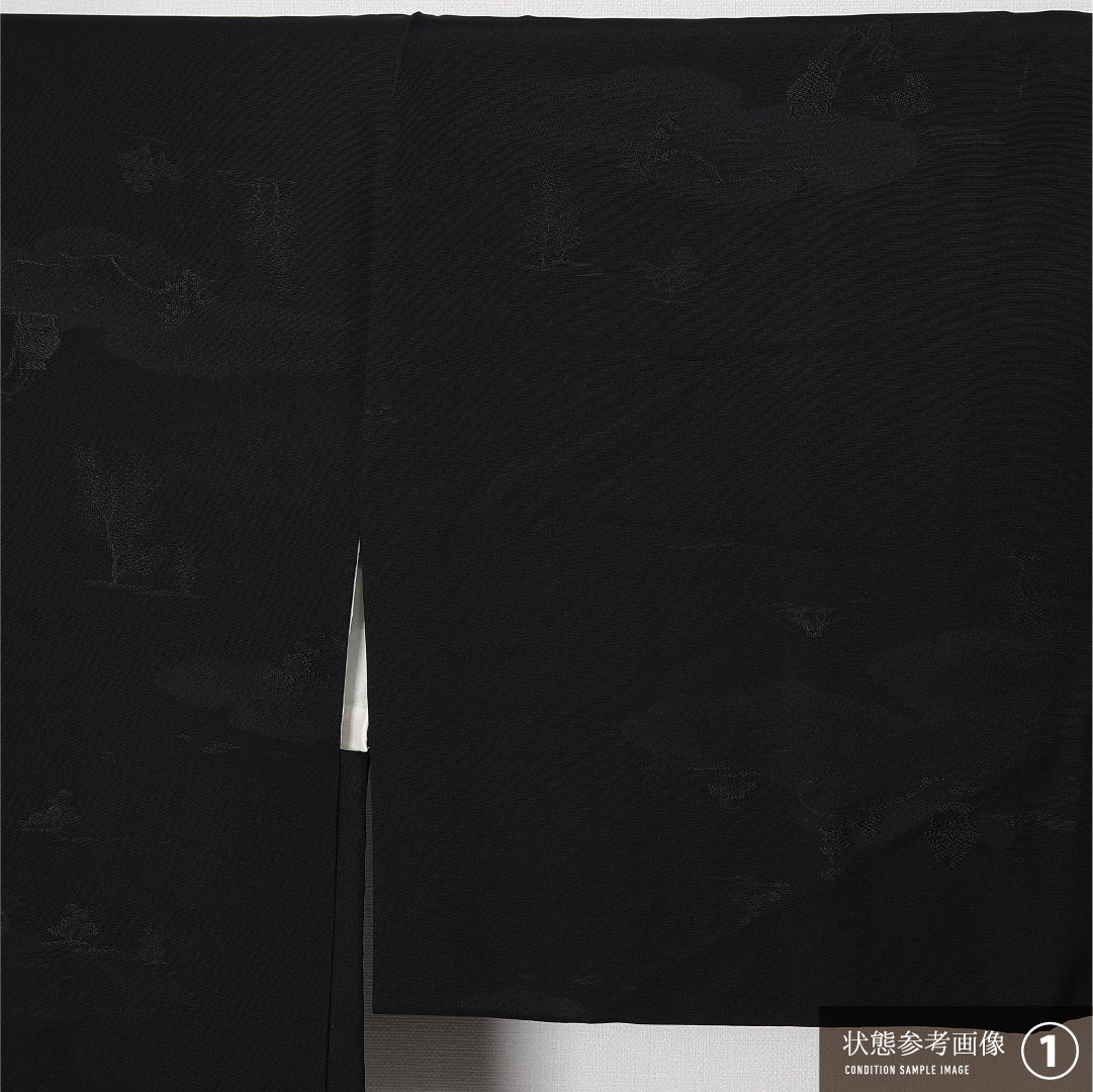黒羽織 袷 身丈76cm 裄丈63cm 正絹 Bランク 一つ紋 (五三桐) セミフォーマル Sサイズ 茶屋辻 黒系 RP 1233-12931