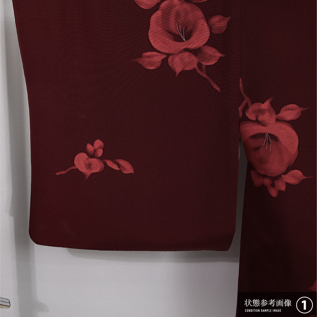 羽織 袷 身丈80cm 裄丈64cm 正絹 Aランク カジュアル Mサイズ 紐あり 花柄 赤系 M4 1232-12613