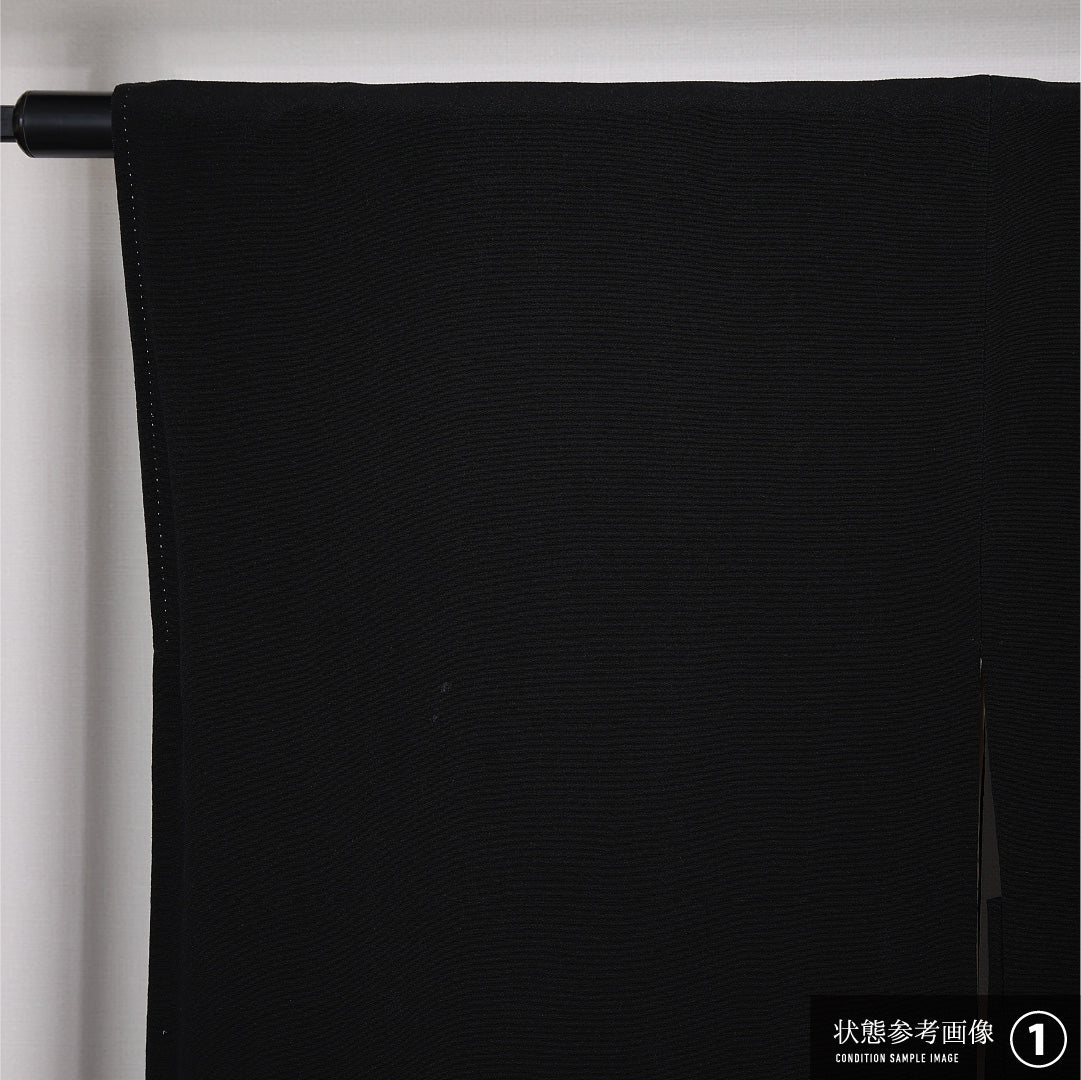 黒羽織 袷 身丈83cm 裄丈65cm 正絹 Bランク インフォーマル Mサイズ 花柄 黒系 RP 1233-12757