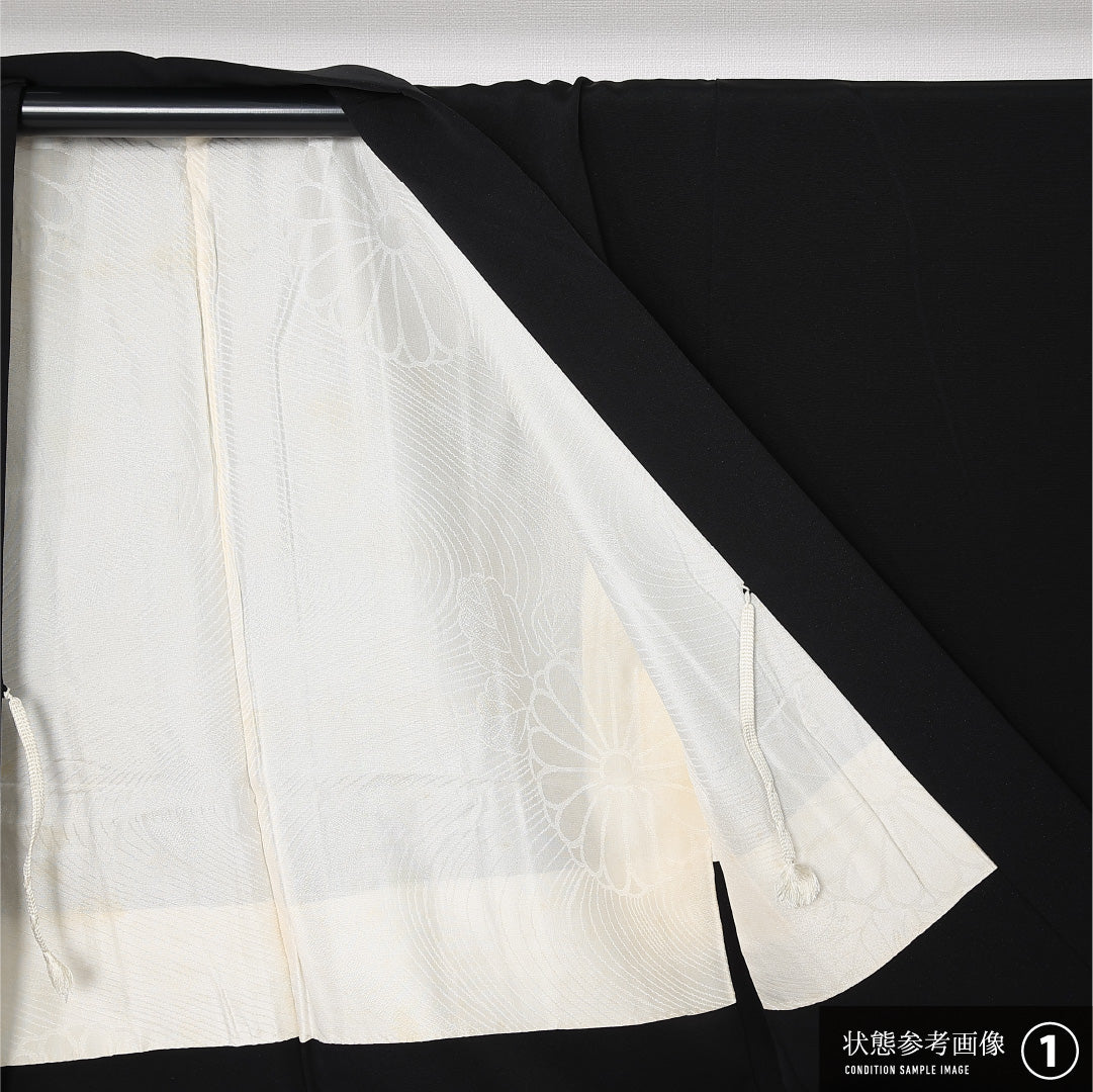 黒羽織 袷 身丈80cm 裄丈62cm 正絹 Aランク インフォーマル Sサイズ ぼかし染 紐あり 牡丹 黒系 RP 1233-12932