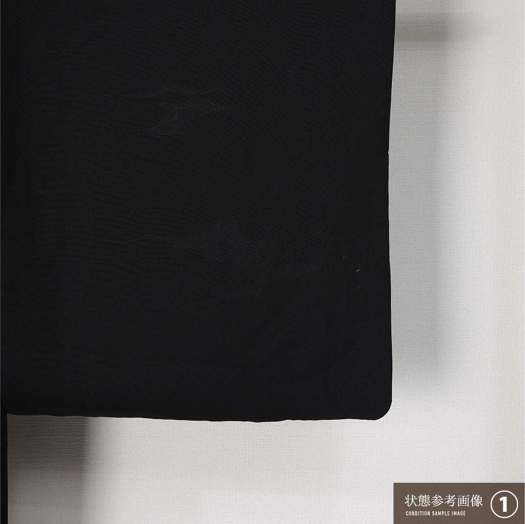 黒羽織 袷 身丈75cm 裄丈63cm 正絹 Bランク 一つ紋 (丸に下り藤) セミフォーマル Sサイズ 紐あり 流水 黒系 RP 1233-12571
