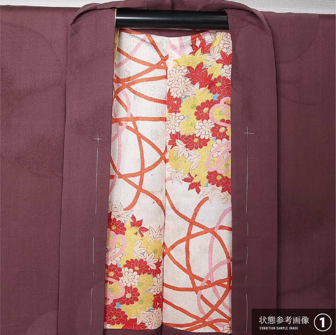 羽織 袷 身丈95cm 裄丈62cm 正絹 Aランク 一つ紋 (蔦) セミフォーマル Sサイズ 琳派 松 紫系 RP 1232-12703