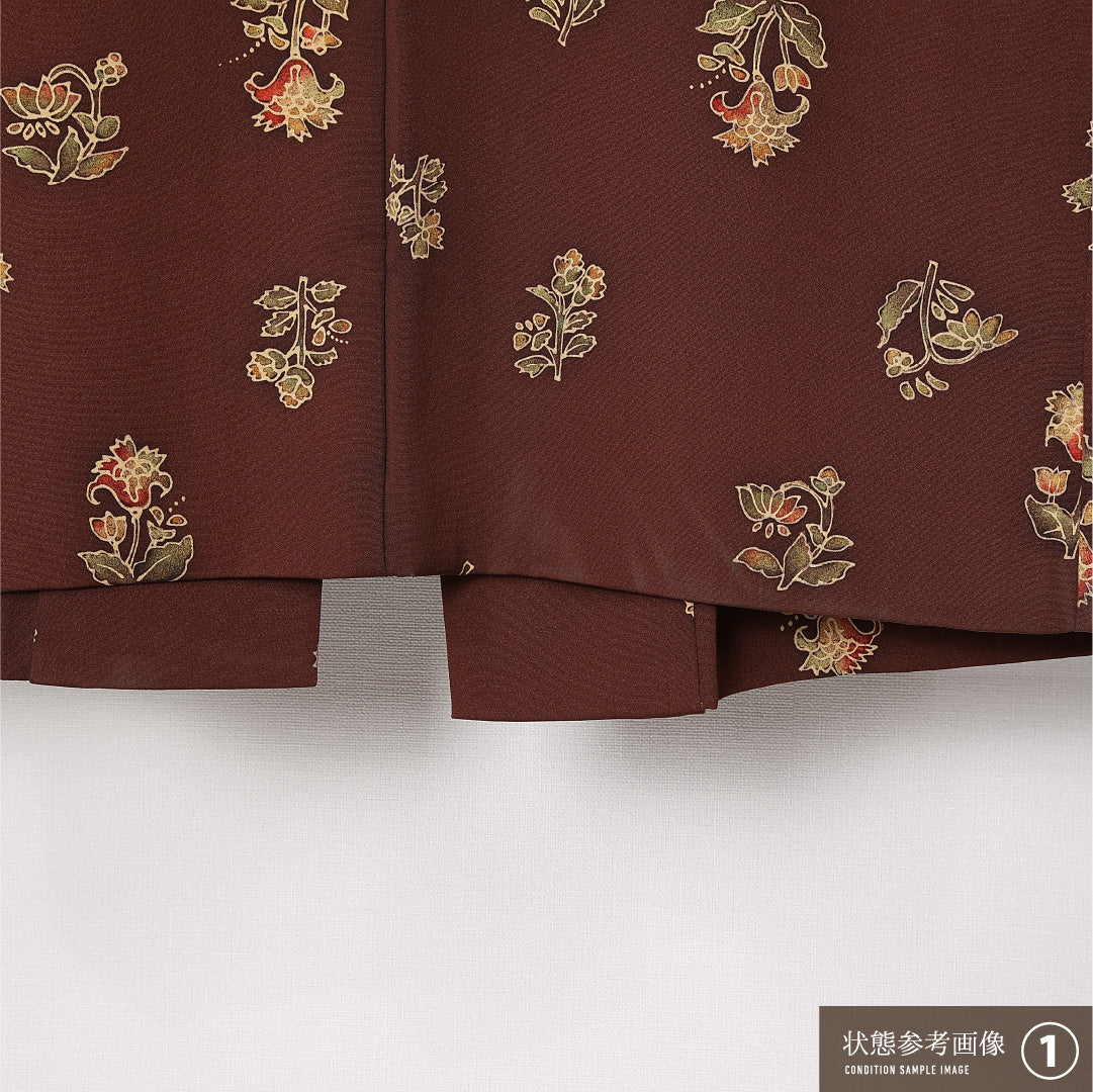 道中着 袷 身丈85cm 裄丈65cm 正絹 Bランク カジュアル Mサイズ 花柄 茶系 RP 1236-12907