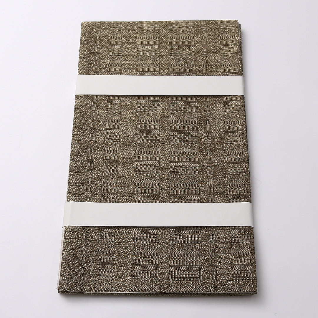 未使用品 袋帯 帯丈444cm 正絹 全通 インフォーマル 間道 茶系 緑系 1243-01597