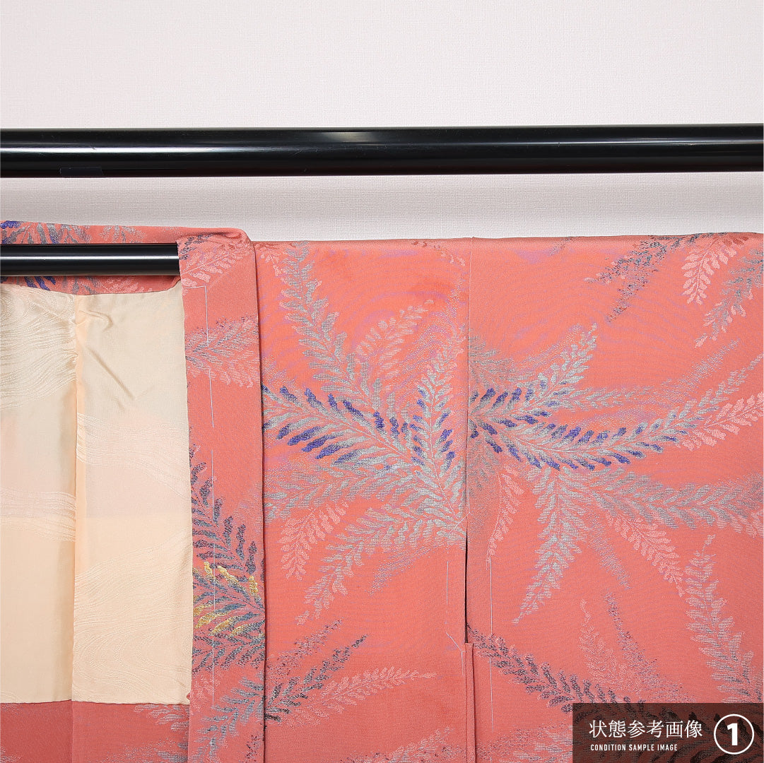 羽織 袷 身丈79cm 裄丈64cm 正絹 Bランク カジュアル Mサイズ 漆糸 植物柄 ピンク系 HP 1232-12763
