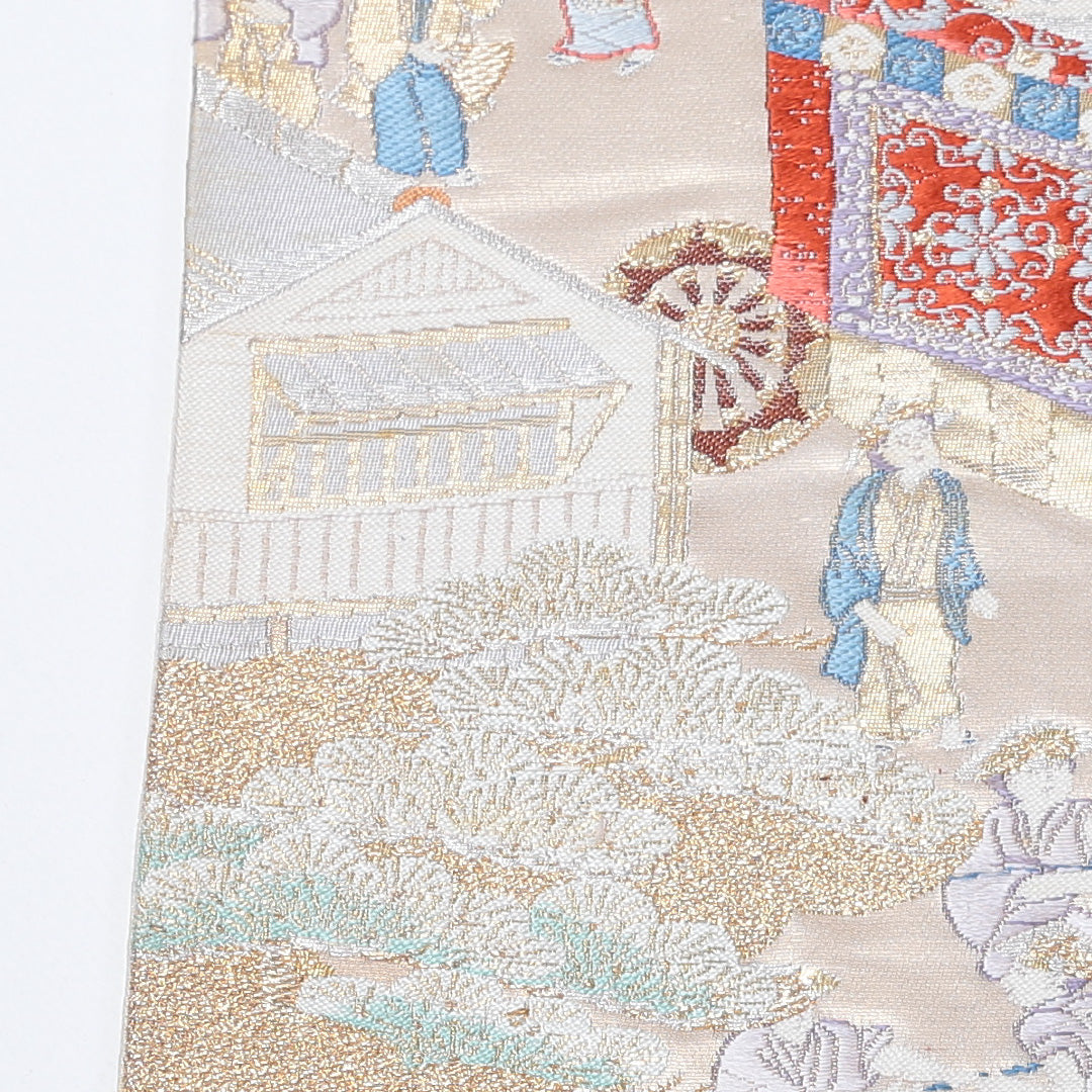 袋帯 帯丈430cm 正絹 六通 フォーマル 唐織 祇園祭 京洛百景 鉾 クリーム系 金系 1243-00577