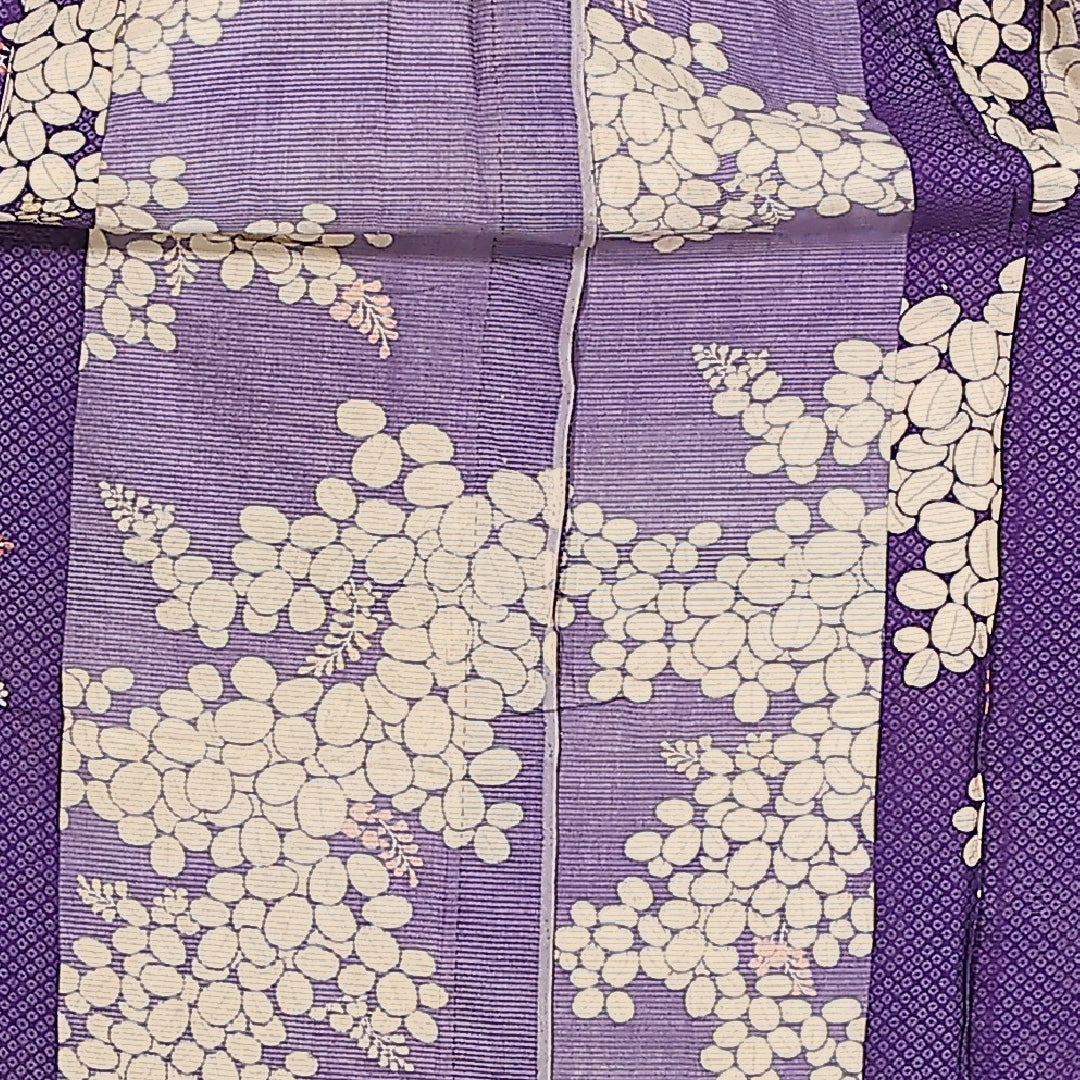 アンティーク 夏物 小振袖 絽 身丈150cm 裄丈56cm 正絹 Cランク バチ衿 Sサイズ 藤 紫系 M4 1216-17551