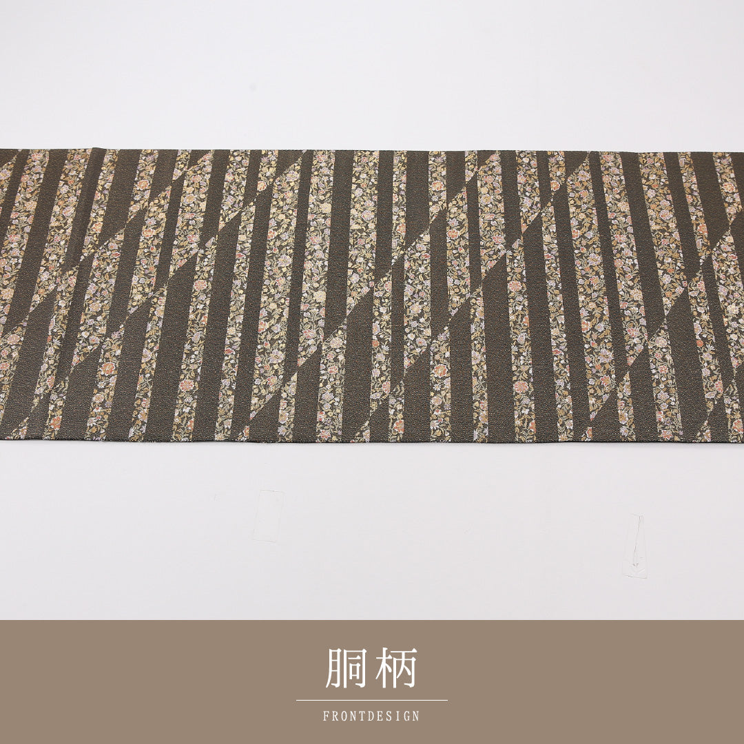 植物柄 袋帯 帯丈432cm ポリエステル 六通 セミフォーマル 緑系 黒系 1243-02589