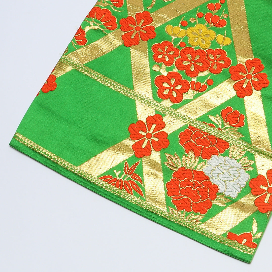 六寸帯 帯丈392cm 正絹 全通 小袋帯 カジュアル 吉祥文様 緑系 1246-00613