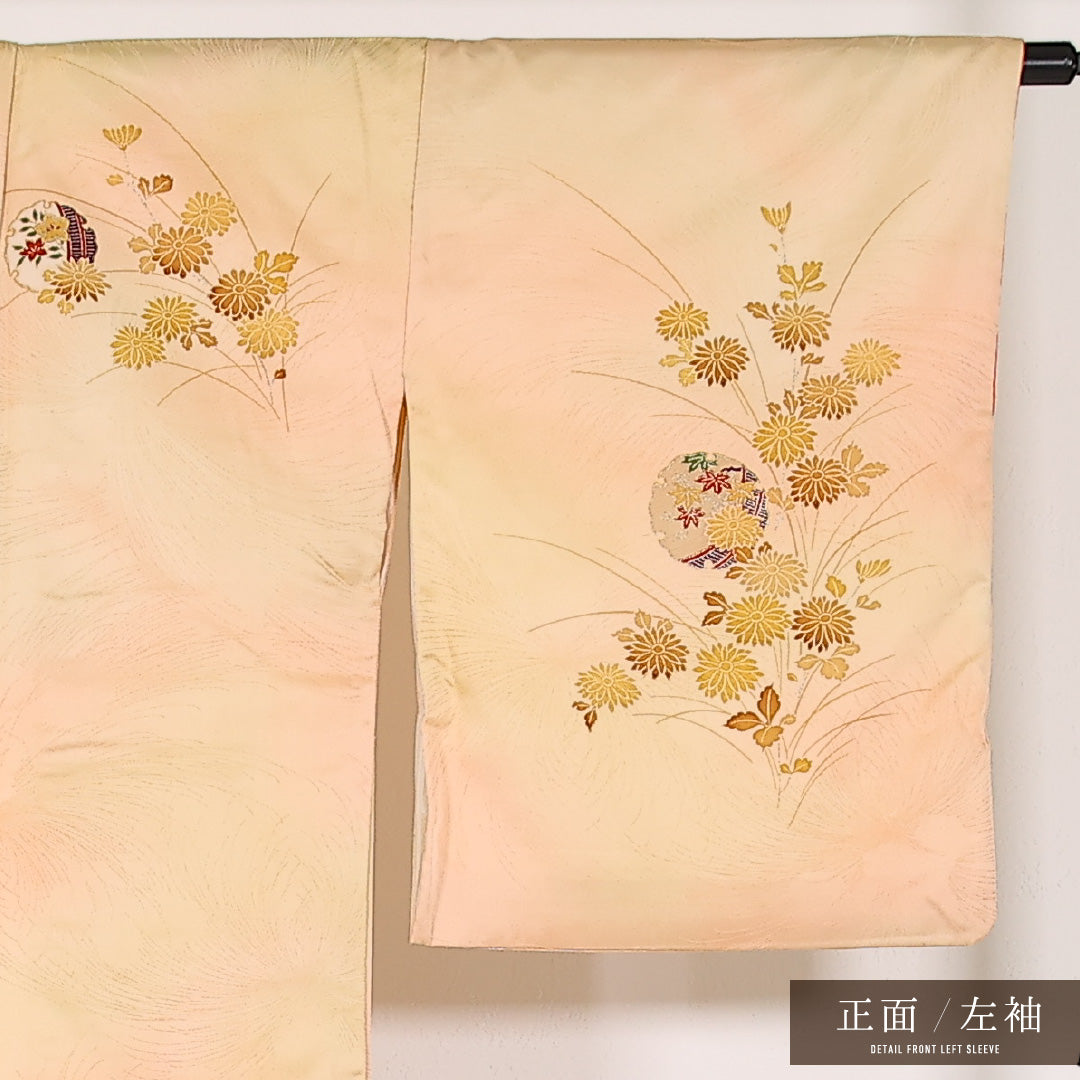 洗える着物 訪問着 袷 身丈159cm 裄丈67cm ポリエステル Sランク セミフォーマル 広衿 XLサイズ 雪輪 菊 朱系 RP 1217-17457